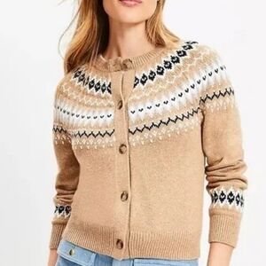 LOFT Fair Isle Thick Knit Sweater Cardigan